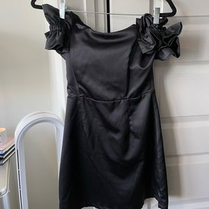 Mini Black strapless dress with ruffle detail, Small,